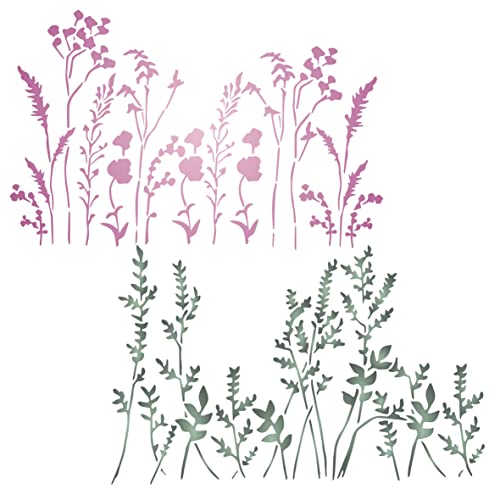Gräser-Schablone, 2 Stück/33 x 21,5 cm (L) – Verwenden Sie Gräser-Blumen, Schichtung, um Textur und Design zu gemischten Medien-Hintergründen hinzuzufügen Schablonen für Malvorlagen