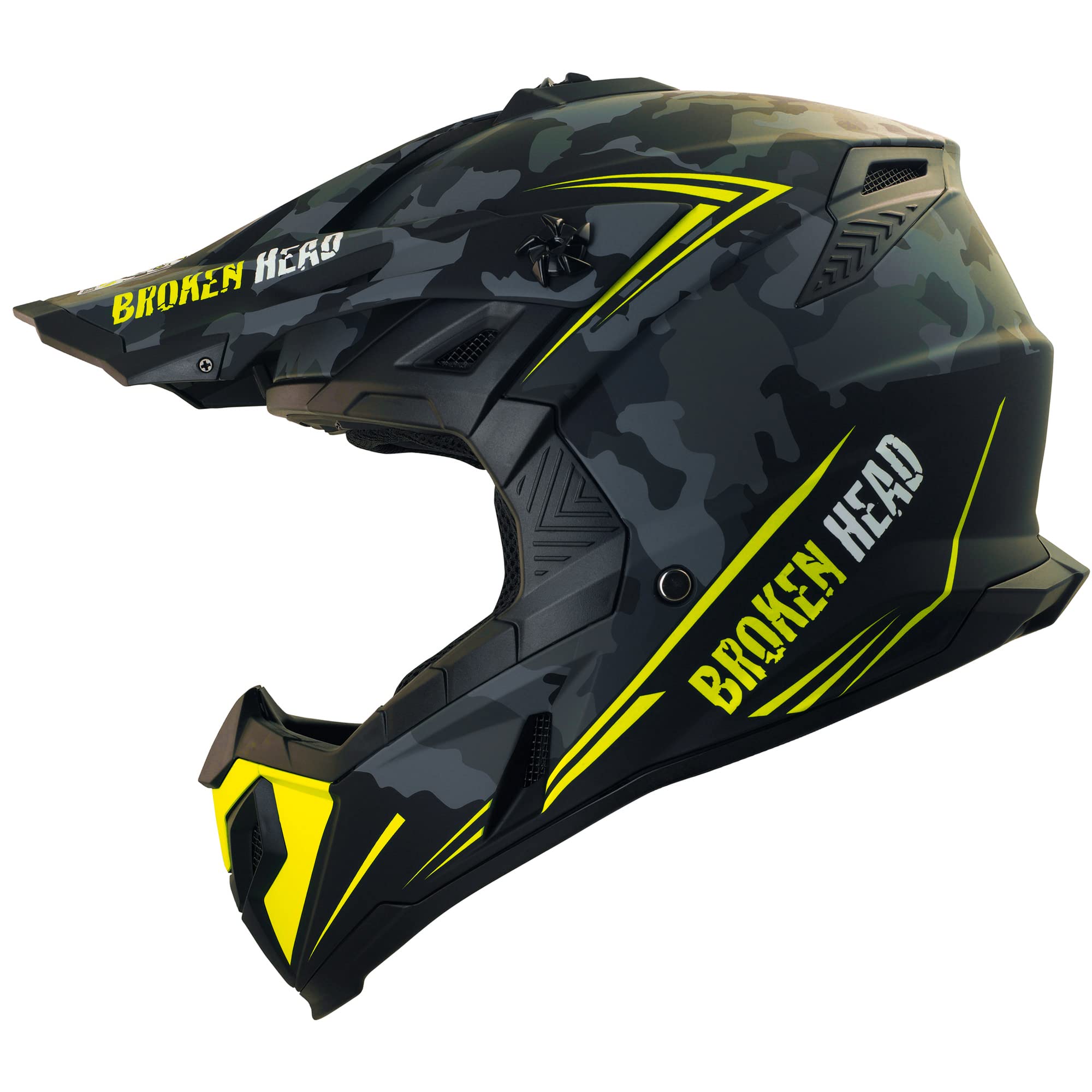Broken Head Squadron Rebelution Camouflage Grau Gelb Motorradhelm - MX Motocross-Helm - Quad-Helm - Sumo-Helm (XL (61-62 cm))
