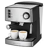 Clatronic Espresso Siebträgermaschine ES 3643, Espressomaschine mit 15 Bar Pump-Druck, Milchschaumdüse, Espresso- und Cappuccino-Automat, 1,6 Liter Wassertank, Tassen-Vorwärmfunktion, edelstahl