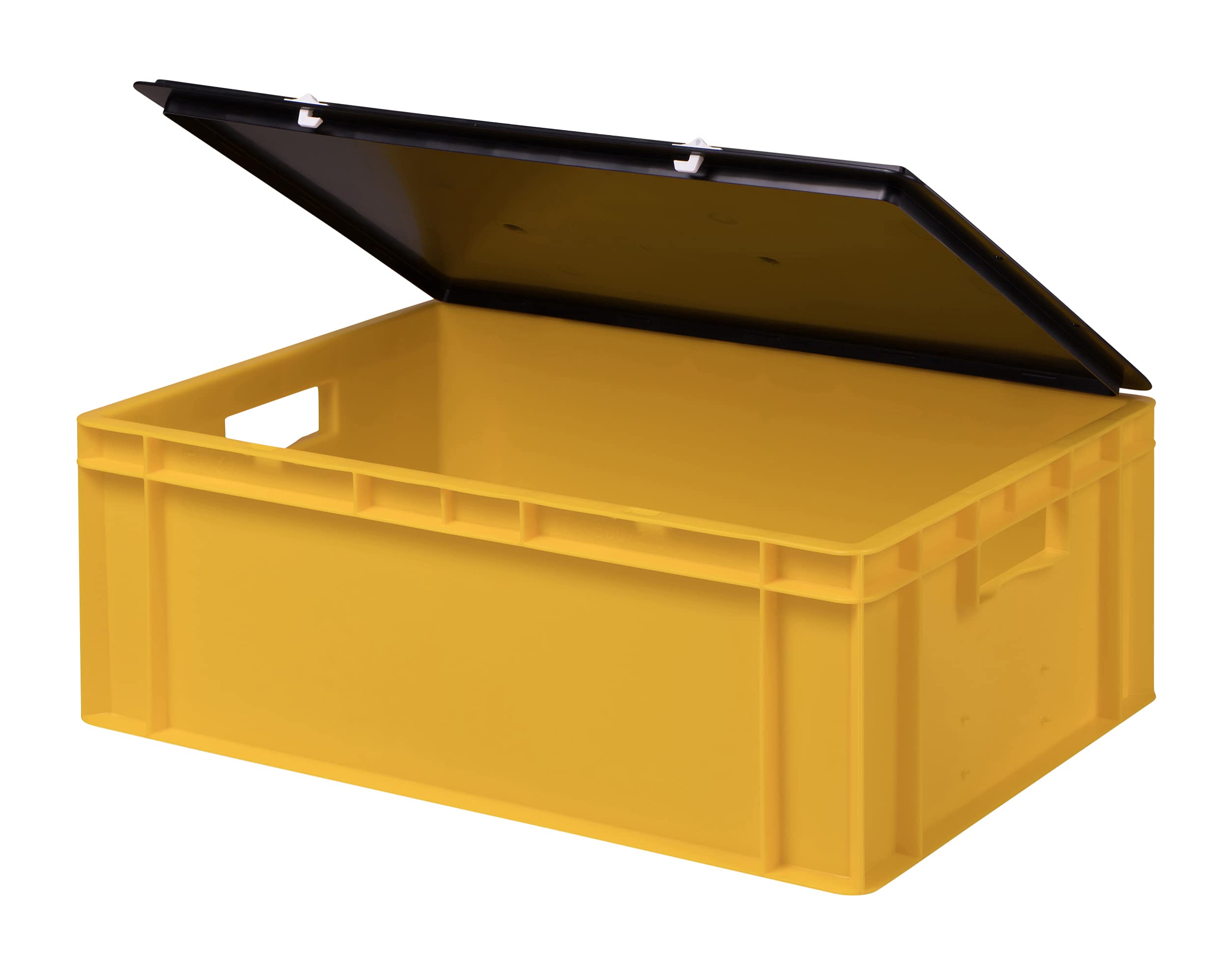 1a-TopStore Stabile Profi Aufbewahrungsbox Stapelbox Eurobox Stapelkiste mit Deckel, Kunststoffkiste lieferbar in 5 Farben und 21 Größen für Industrie, Gewerbe, Haushalt (gelb, 60x40x22 cm)