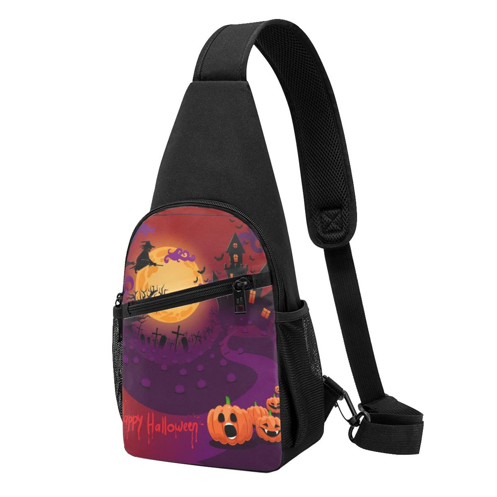 Ocean Beach Print Brusttasche, wasserdicht, leicht, ein Gurt, Schultertasche, für Outdoor, Wandern, Sport, glücklich halloween, Einheitsgröße