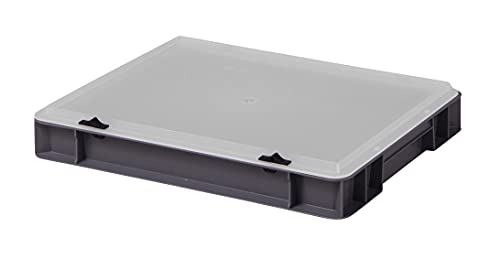 Design Eurobox Stapelbox Lagerbehälter Kunststoffbox in 5 Farben und 16 Größen mit transparentem Deckel (matt) (grau, 60x40x6 cm)