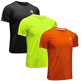 MEETWEE Sportshirt Herren, Laufshirt Kurzarm Mesh Funktionsshirt Atmungsaktiv Kurzarmshirt Sports Shirt Trainingsshirt für Männer (schwarz+orange+grün, L)