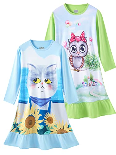 LOLPIP Mädchen Nachtkleid Einhorn Nachthemd Langarm Pyjama Nachthemd Kleid für Kinder Nachtwäsche für Mädchen Nachthemd 5-6 Jahre