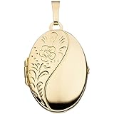 Jobo Damen Medaillon oval Blumen 925 Sterling Silber gold vergoldet Anhänger zum Öffnen