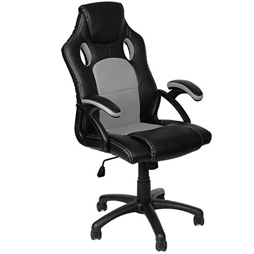 Panorama24 Gamer Stuhl Gaming Schreibtischstuhl Chefsessel Bürostuhl Ergonomisch, Grau, 9 Farbvarianten, gepolsterte Armlehnen, Wippmechanik, belastbar bis 150 kg, Lift TÜV geprüft