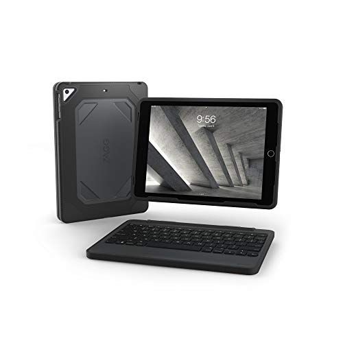 ZAGG Robuste abnehmbare Schutzhülle und magnetische Scharniertastatur für iPad Air, iPad Air 2 und iPad 9,7 Zoll (5. Generation), Bluetooth-Kopplung mit Hintergrundbeleuchtung, Schwarz