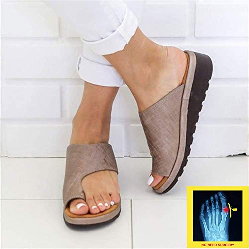 WING Damen Big Toe Hallux valgus unterstützung plattform Sandalen Schuhe, Orthopädische Sandalen korrekturfunktion Bunion splints für die Behandlung Khaki-41