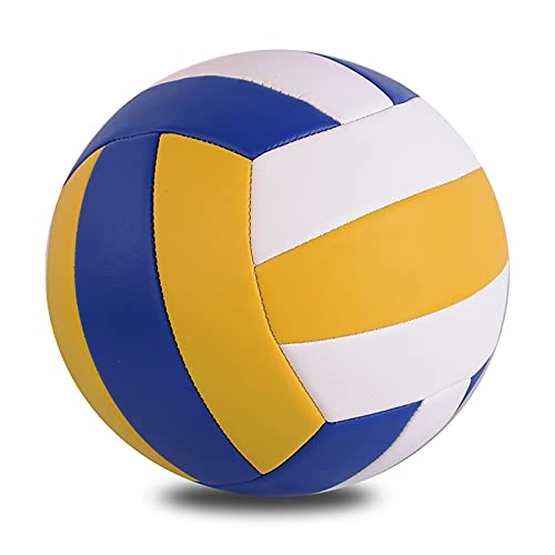 HYFDGV Volleyball für Strand, Volleyball, weich, aus PU-Leder, für Erwachsene und Kinder, für drinnen und draußen, Volleyball (Farbe: Gelb-Blau-Weiß)