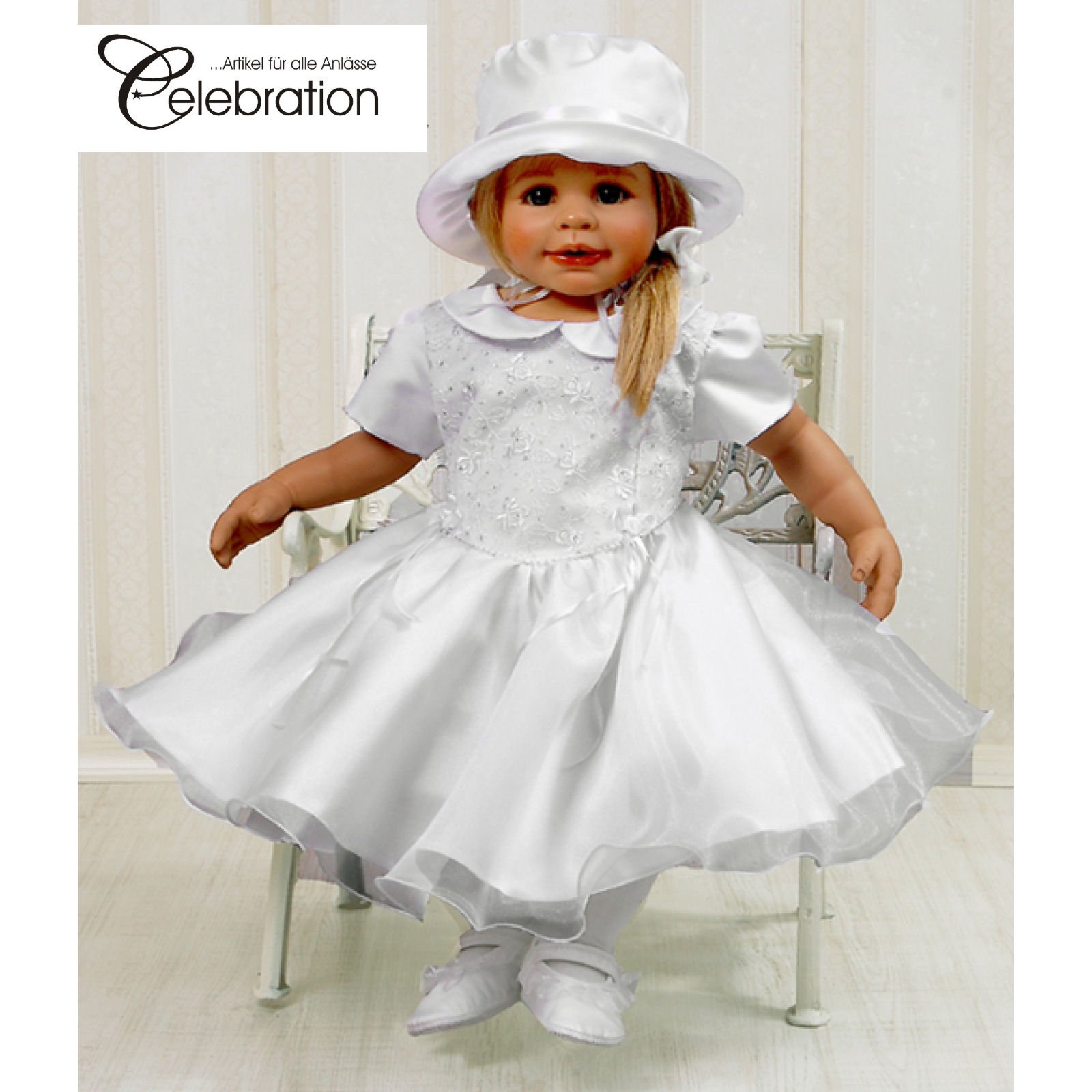Taufkleid Babykleid Kleid weiß Set inkl. Hut Gr. 80 Modell 4297
