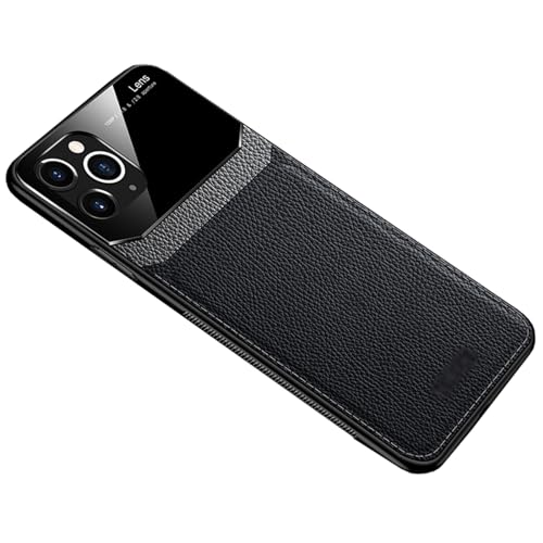 LXURY Hülle Leder für iPhone 15 Pro Max/15 Pro/15 Plus/15, Ultradünne Weiches Handyhülle mit Screen Kamera Schutz Leichter Luxus Business Telefon Hülle,Schwarz,15 Pro''