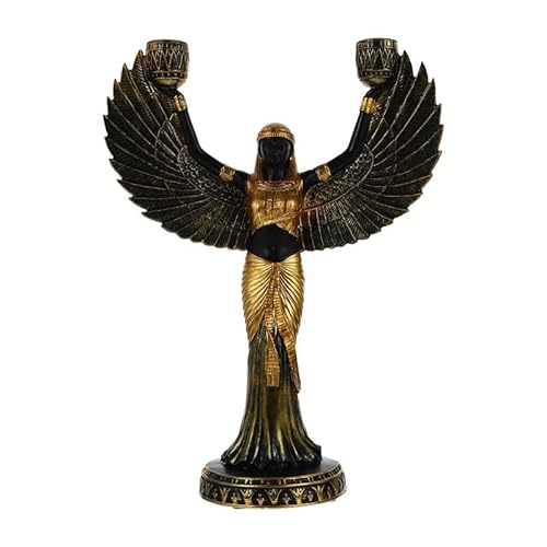KGADRX Ägyptische Halter Statue Göttin Isis Figur Skulptur Kerzenhalter Harz Dekor Metall Home Winged Theme Säule Antike