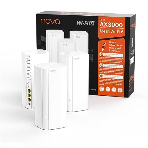 Tenda Nova MX12 Mesh WLAN WiFi 6 System - AX3000 Dual Band WLAN Mesh System - Reichweite bis zu 650m² & 160 Geräte - 9X Gigabit Port - Ersetzt WLAN Router & Repeater - Kompatibel mit Alexa - 3er-Pack