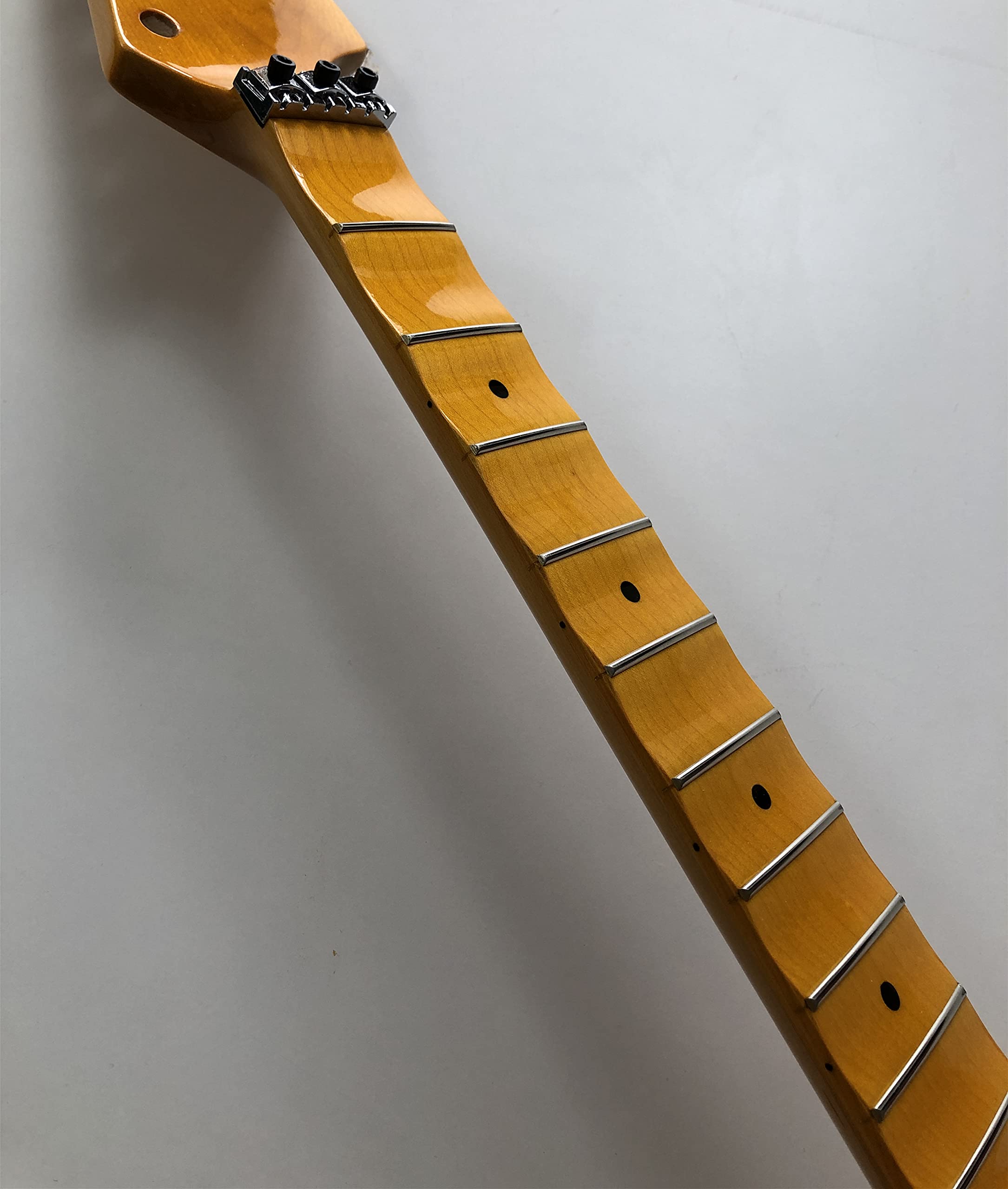 Gebogener Hals für E-Gitarre, 22 Bünde, 64,8 cm, Ahorn-Punkt-Inlay, Sicherungsmutter, Gelb