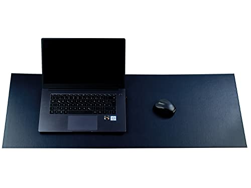 DELMON VARONE - XXL Schreibtischunterlage 100x40 cm aus veganem Kunstleder für Büro & Home Office blau - Mauspad Schreibunterlage extra lang - Schreibtisch-Unterlage ideal auch als Mousepad