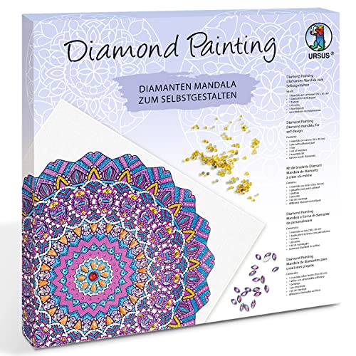 Ursus 43520008F - Diamond Painting Mandala Set 8, Bastelset mit Steinchen in Lila-, Pink- und Blautönen zum Selbstgestalten, ein Leinwand ca. 30 x 30 x 1,5 cm groß