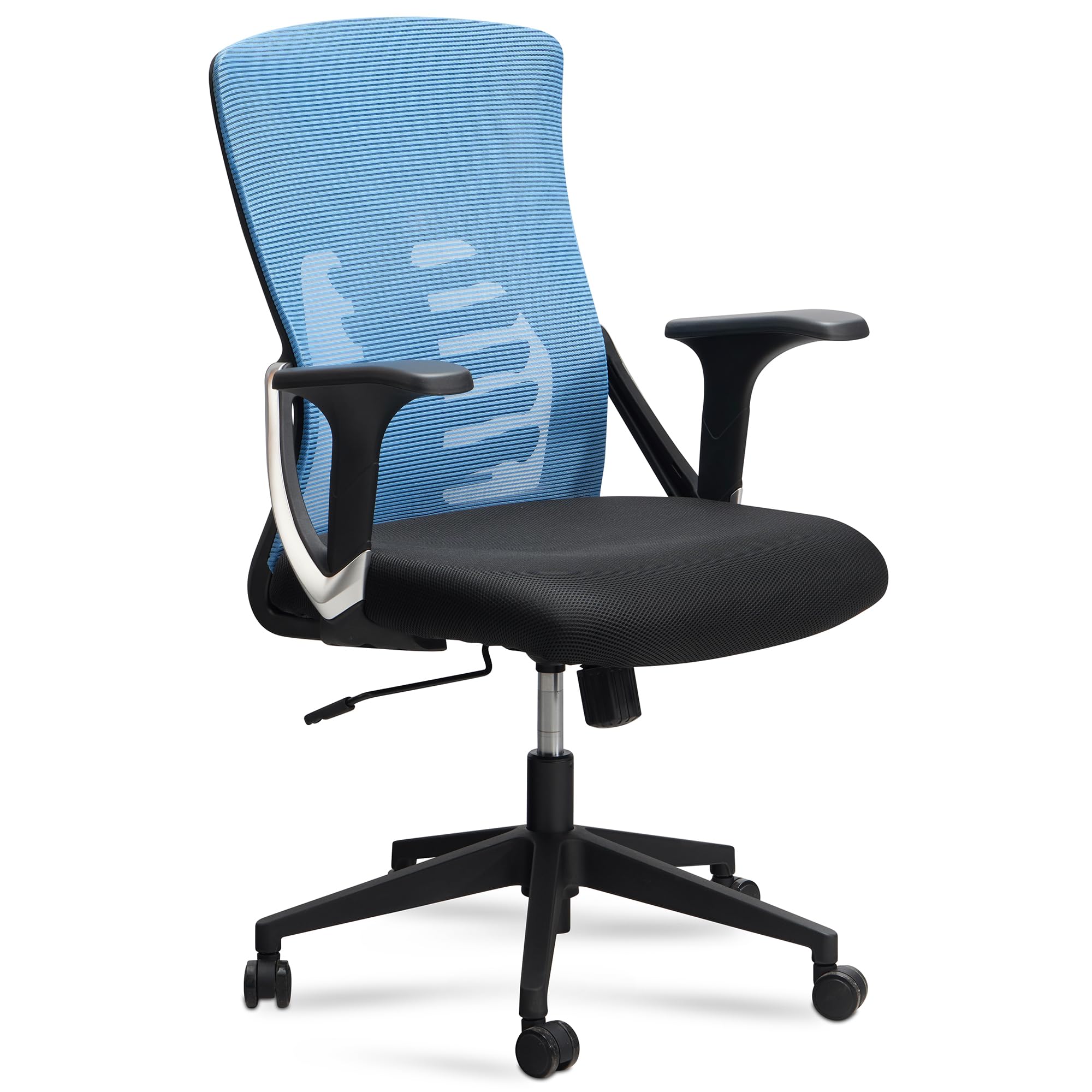 AMSTYLE Bürostuhl Blau/Schwarz Mesh-Bezug Schreibtischstuhl bis 120 kg, Drehstuhl höhenverstellbar mit Lendenwirbelstütze, Stoff-Schreibtischsessel ergonomisch mit Armlehnen & Wippfunktion