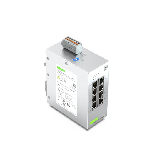 WAGO Industrial-Switch 852-1812 | mit 8 ETHERNET‐Ports 10/100/1000 MBit/s Autonegotiation und Diagnose‐LEDs auf der Vorderseite, unterstützt bis zu 8000 absolute MAC‐Adressen
