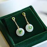 Ohrring Altgold Intarsien Lotusblatt Und Tian Jade Ohrringe Chinesischer Stil Elegant Damen Silberschmuck