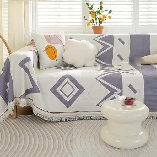 HMGAQNP Geometrische Sofaüberzüge, Mehrzweck Decke Ethno Stil Gobelin Schal weiche Überwurf Couch gestrickt dekorative Decke für die meisten Formen Sofa Möbelschutz(A,70.8 * 133.8in)