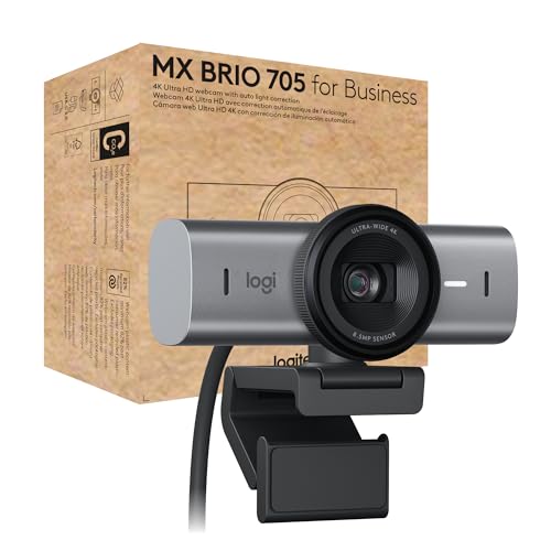 Logitech MX Brio 705 for Business 4K-Webcam mit automatischer Belichtungskorrektur, Ultra HD, Auto-Framing, Show Mode, USB-C, Funktioniert mit Microsoft Teams, Zoom, Google Meet – Schwarz