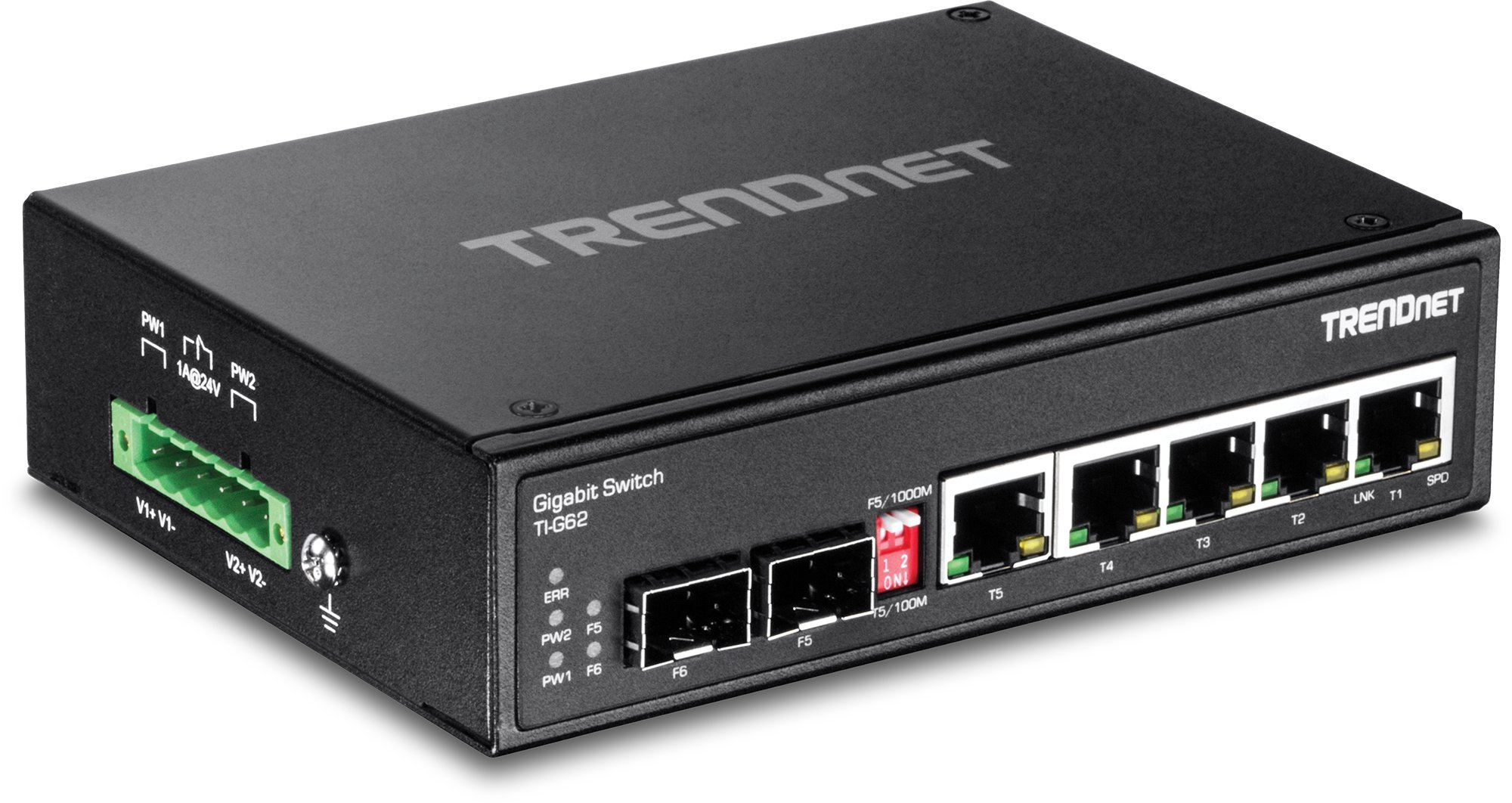 TRENDnet TI-G62 6-Port Gehärteter Industrieller Gigabit DIN-Schiene Switch, 12 Gbps Schaltkapazität, Gehärteter Metall-Switch der Schutzklasse IP30 (-40 bis 167 ºF)