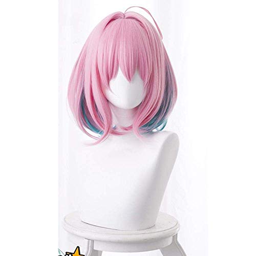 Hairpieces The Idolm@Ster Cinderella Girls: Starlight Stage Anime Cosplay Rose Net Wigs HighTemperature Resistant Fiber Bob Short Hair Pink+Green 18 Inches