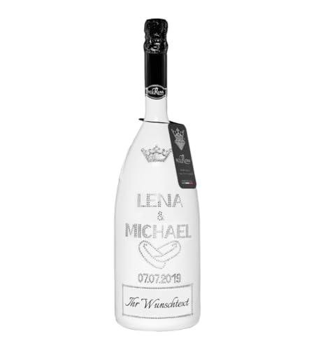 personalisierte Sekt Flasche 0,75 l verziert mit Strass Steine - das perfekte Hochzeitgeschenk Motiv: LENA & MICHAEL