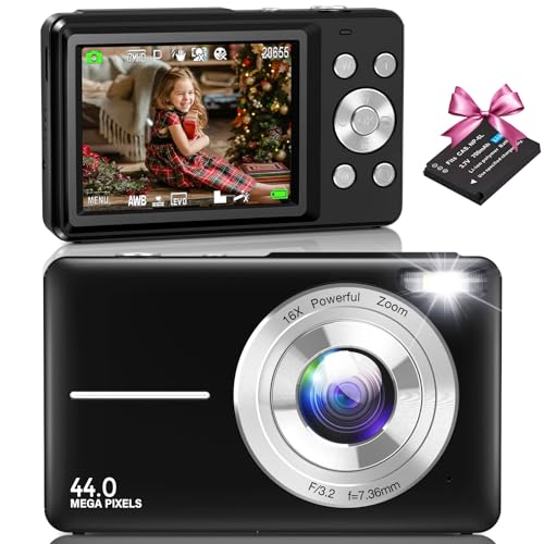 Digitalkamera,Amdeurdi FHD 1080P 44MP Kompaktkamera,Vlogging Kamera mit 16X Digitalzoom für Studenten, Kinder, Anfänger mit 1 Batterie - Schwarz