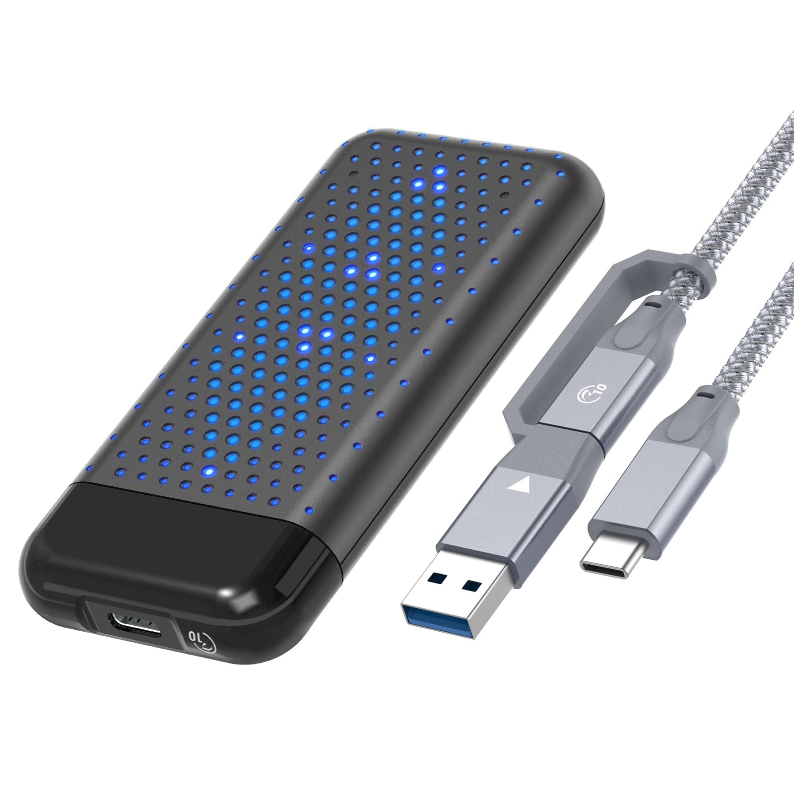 PHIXERO (RGB-Licht) Werkzeuglos NVMe M.2 Gehäuse mit USB 3.2 Gen 2 (10 Gbps) Übertragung, M.2 NVME SSD Gehäuse-Adapter, Untersützt UASP, Festplatten-Adapter fur M Key B+M Key 2242, 2260, 2280 SSD