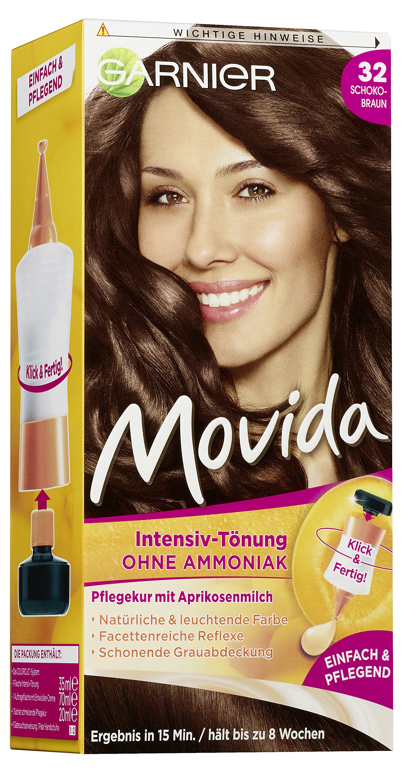 Garnier Tönung Movida Pflege-Creme, Intensiv-Tönung Haarfarbe 32 Schokobraun, 3er Pack