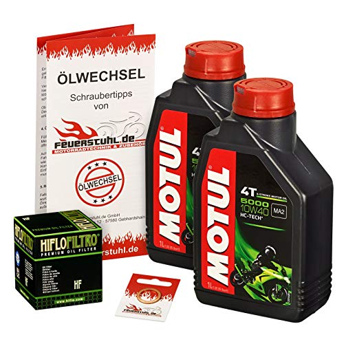 Motul 10W-40 Öl + HiFlo Ölfilter für Yamaha Grizzly 660 (YFM), 07-08 - Ölwechselset inkl. Motoröl, Filter, Dichtring