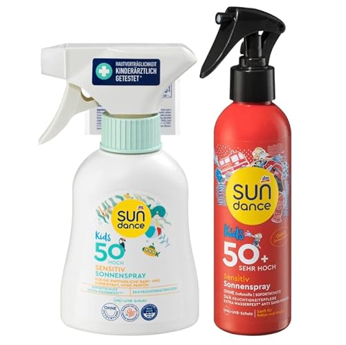 SUNDANCE 2er-Set SENSITIV Sonnenschutz für KINDER: KIDS SPRAY für empfindliche Baby- & Kinderhaut, LSF 50 (200 ml) + SONNENSPRAY KIDS, LSF 50+ sehr hoch (200 ml), 400 ml