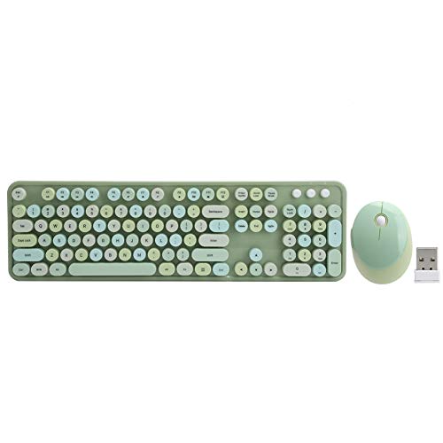 Drahtlose Tastatur und Maus, 2,4 GHz Ultradünne Kabellose Tastatur Maus-Combo-Set mit USB-Laufwerk, Ergonomisches Mechanisches Handgefühl für Windows XP / Win7 / Win8 / Win10(Grün)