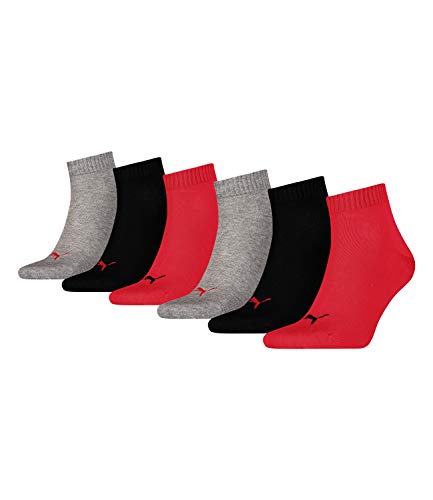 Puma 18 Paar Unisex Quarter Socken Sneaker Gr. 35-49 für Damen Herren Füßlinge, Socken & Strümpfe:35-38, Farbe:232 - black/red