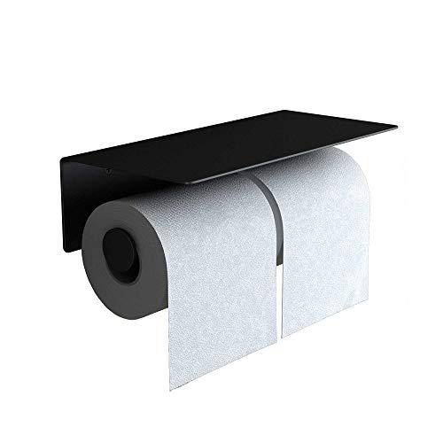 Sogood WC-Papierhalter doppelt Schwarz matt aus Edelstahl Papierrollenhalter mit Ablage Wandmontage
