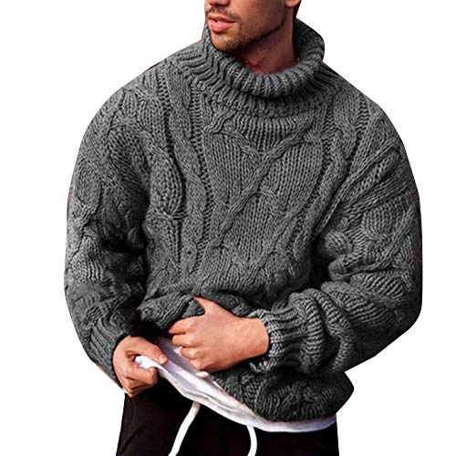DAIHAN Herren Einfach Winter Warm Rollkragen Cable Stitch Jumper Twist Strickpullover Rollkragenpullover Sweatshirts Dunkelgrau XL