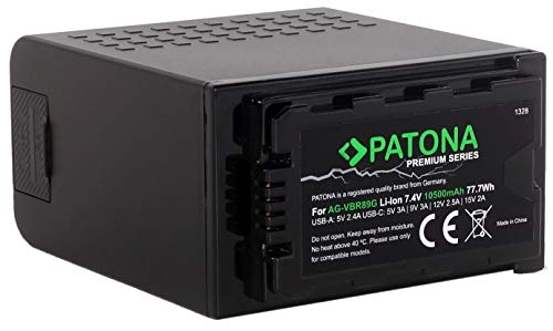 PATONA Premium AG-VBR89 AG-VBR89GC Akku (LG-Cells 10500mAh) - USB Ausgang (Powerbank) USB-C Eingang - Kompatibel mit Panasonic AG-DVX200 AG-UX90 AJ-PX270 AJ-PG50 AU-EVA1 HC-X2 HC-X20 Lumix DC-BS1H