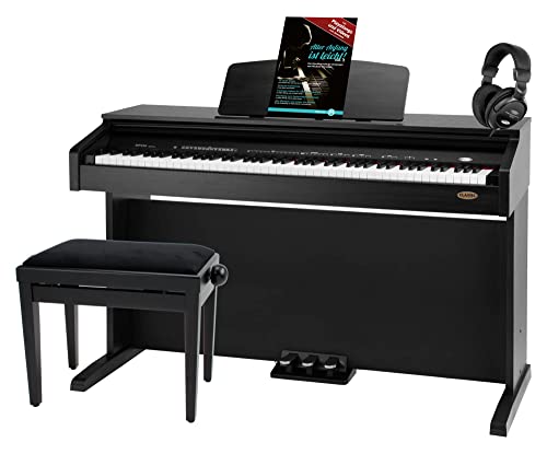 Classic Cantabile DP-210 SM E-Piano SET inkl. Bank, Kopfhörer, Schule (Digitalpiano 88 Tasten Hammermechanik, Kopfhöreranschlüsse, USB, Metronom, 3 Pedale, Piano für Anfänger, inkl. Noten) schwarz