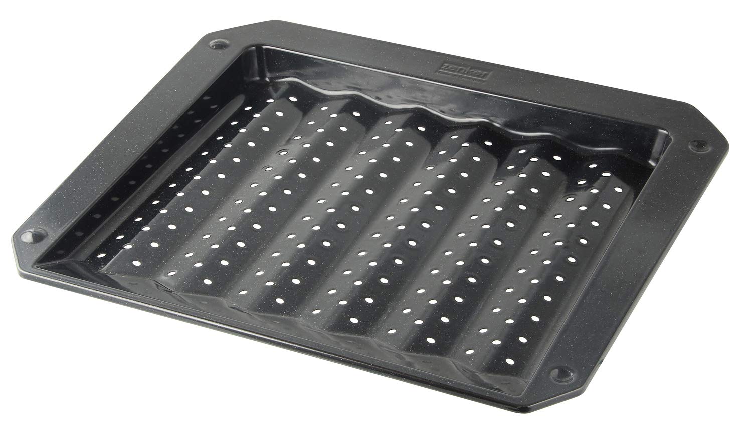 Zenker Grill- und Ofenblech Emaille (38 x 3 x 33 cm) SPECIAL COOKING, rechteckige Ofenform mit Emaille-Versiegelung, Grillform mit Fettsammelrillen (Farbe: Schwarz), Menge: 1 Stück