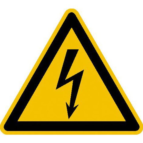Betriebsausstattung24® Warnschild auf Rolle Warnung vor elektrischer Spannung 500 Stk/Rolle Gröߟe Einzeletikett (SL): 1,5 cm Folienetiketten, selbstklebend, auf Rolle