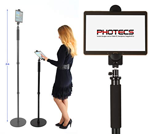 Photecs® Tablet-Bodenständer Pro V1, Boden-Stativ (höhenverstellbar bis ca. 1,76 m), Profi Tablet-Ständer/-Stativ mit hoher Standfestigkeit, für iPad Pro 12.9 oder andere Tablet-PC bis 14 Zoll