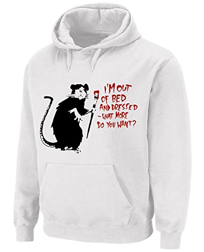 Tribal T-Shirts Banksy I'm Out of Bed and Dressed Rat Herren-Kapuzenpullover, weiß, XXL