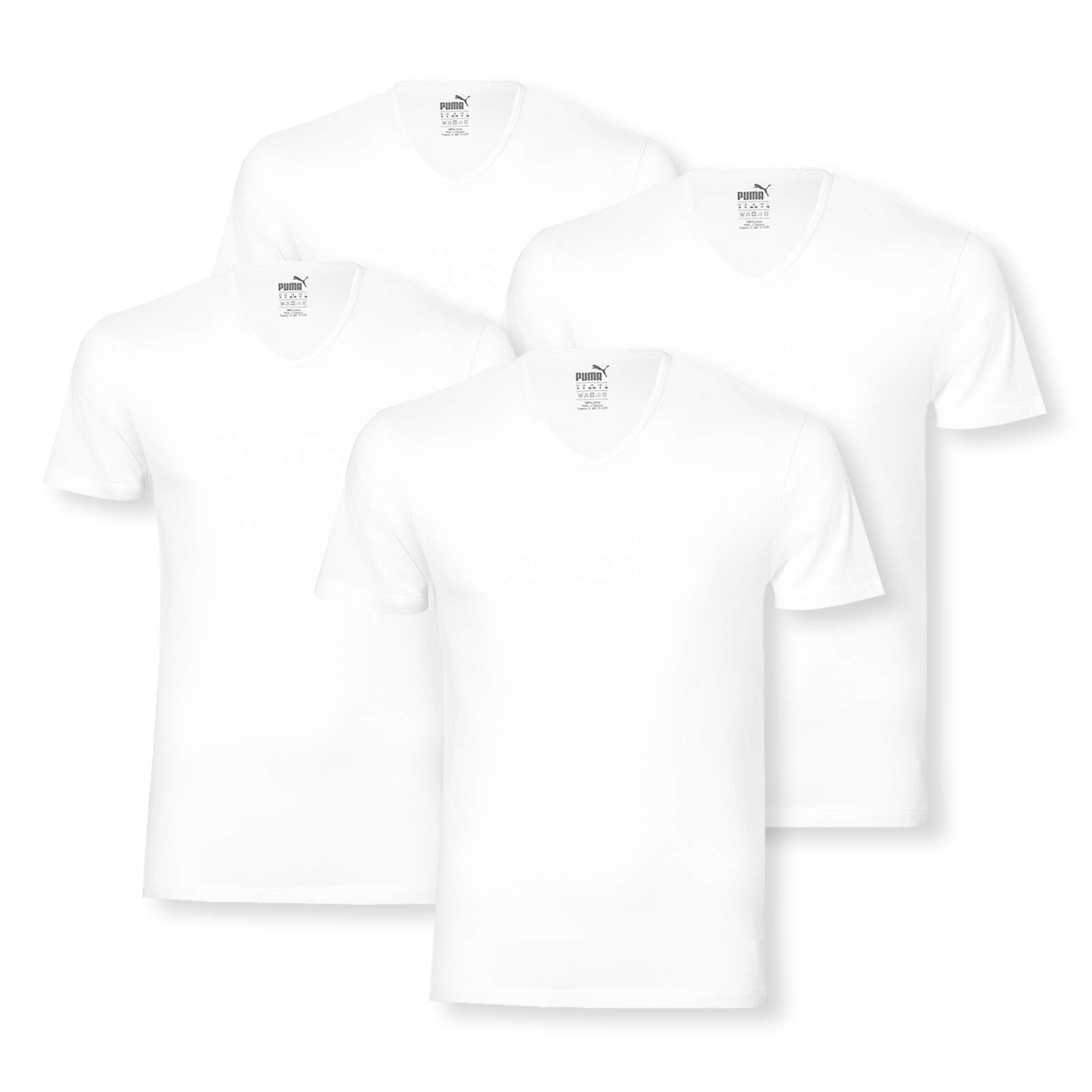 PUMA 4 er Pack Basic V Neck T-Shirt Men Herren Unterhemd V-Ausschnitt, Farbe:300 - White, Bekleidungsgröße:XL