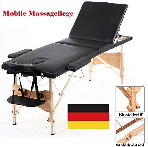 Therapie Massageliege aus Holz 3 Zonen mit hochwertigem PU-Leder und 4 mm dickem Polster Massagetisch Mobiler Tisch für Massagen Beauty Tattooing Therapie Salon Körperpflege, Qualitätsgarantie