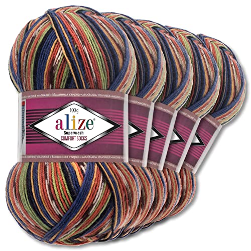 Wohnkult Alize 5x100g Superwash Comfort Sockenwolle 33 Farben zur Auswahl EIN-/Mehrfarbig (2701)