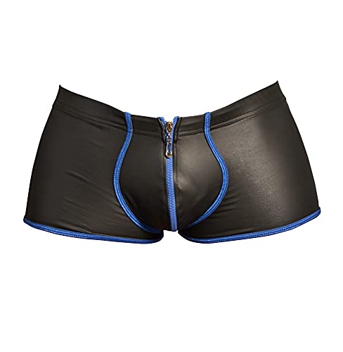 Orion Herren Pants - Enge Boxershorts mit Reißverschluss vorne, Unterwäsche in Matt-Look mit Kontrastfarben, schwarz blau