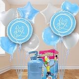 Babyparty Heliumballon Komplett Sets für Jungen mit vielen Folienballons, Helium-Ballongas Flasche und passenden Ballonbändern. (Hellblau It´s a Boy)