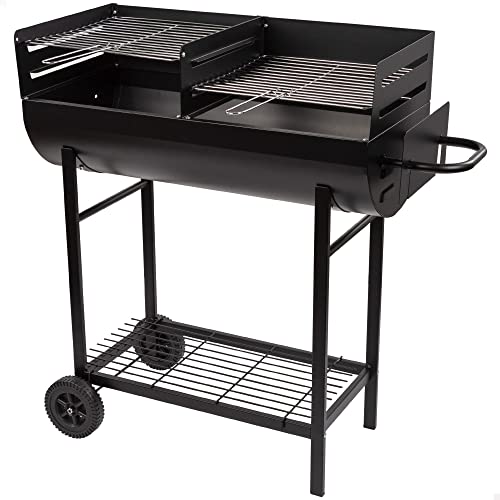 AKTIVE 52809 Holzkohlegrill, höhenverstellbar, Maße: 97 x 42 x 96 cm, doppelter Grillrost aus Stahl und abnehmbarer Aschebehälter, 2 Rollen für einfachen Transport, für den Außenbereich