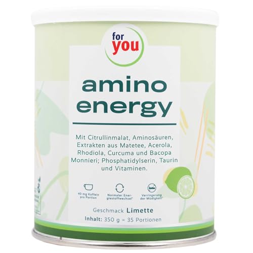 for you amino energy I Aminosäuren Pulver mit Citrullin Malat Taurin Koffein aus Mate-Tee Extrakt ideal als Pre-Workout Booster für mehr Energie Konzentration I Aminosäure Nahrungsergänzung 350g